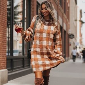 Soul Sunrise Plaid Perfection Orange & White Sweater Dress•XL